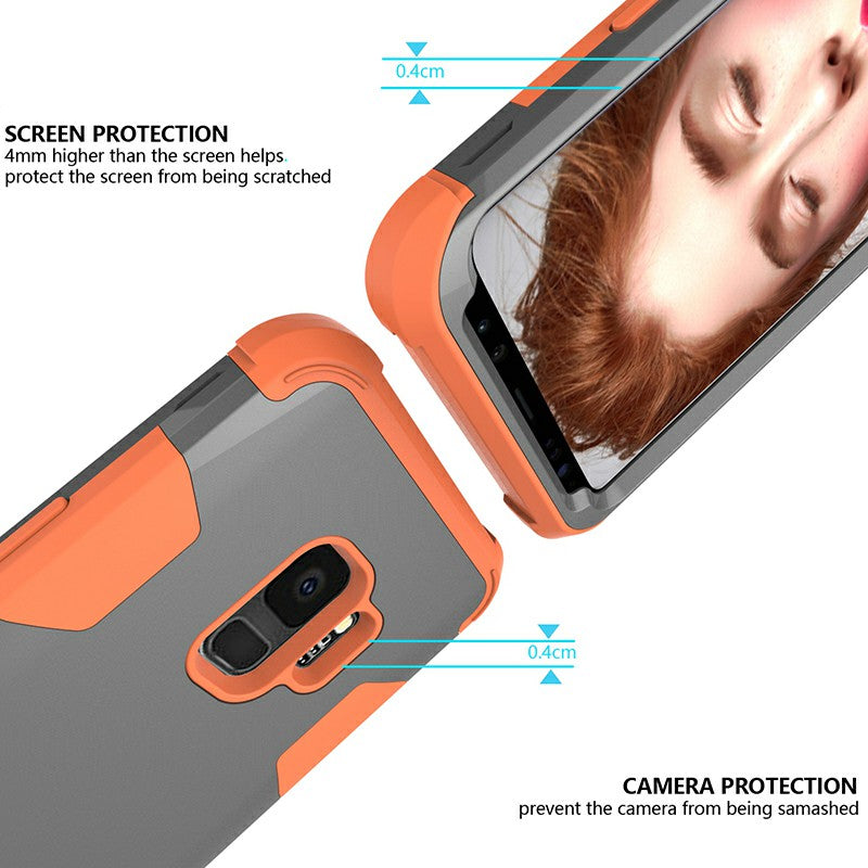 Samsung S9 Hard PC Cover Case with Shock Absorption Bumper Hybird Phone Case - Grey+Orange