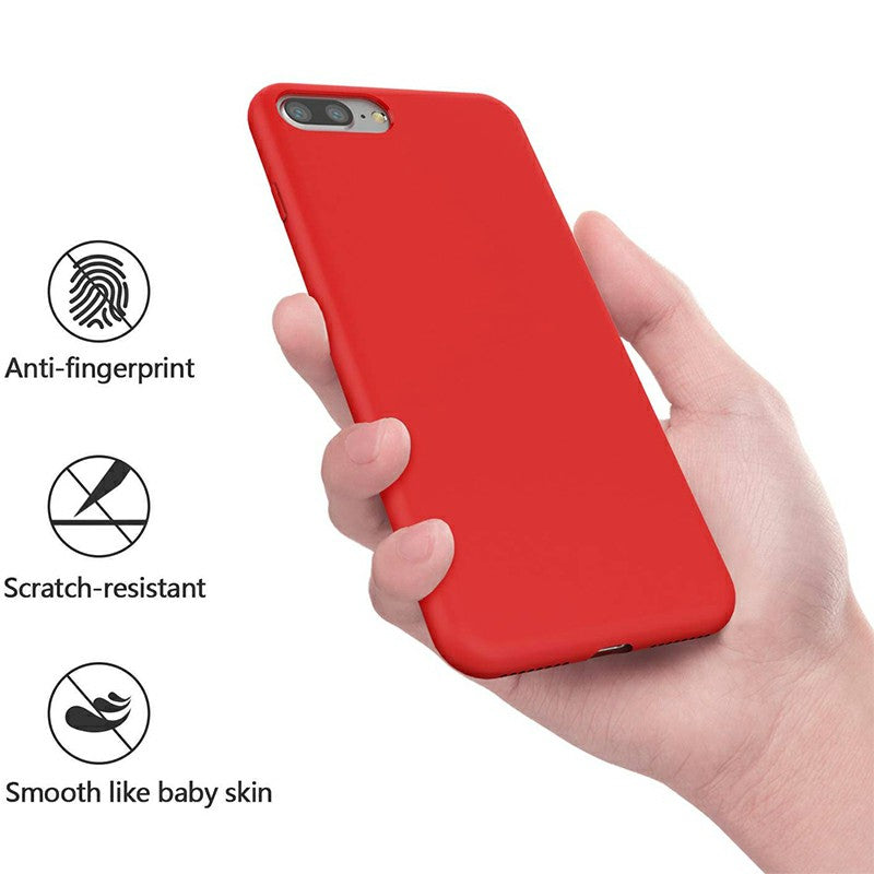Soft Silicone Gel Shockproof Cover Case Smooth Anti Fingerprint Scratch Resistant Back Cover for iPhone 7/8 Plus - Red