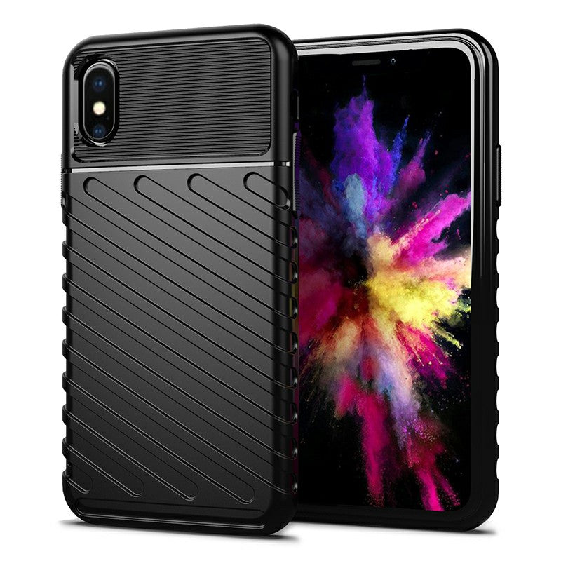 Textured Mobile Phone Shell Soft Silicone Simple Phone Case Flexible Back Cover for iPhone X/XS - Black