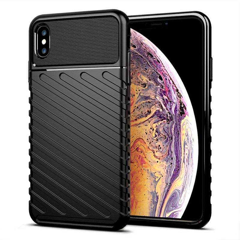 Soft Silicone Simple Phone Case Flexible Back Cover Textured Mobile Phone Shell for iPhone XS Max - Black