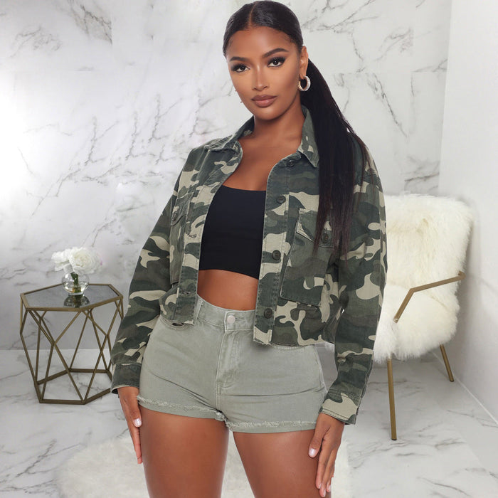 Camo Print Long Sleeve Denim Jacket Coat SMR-9804
