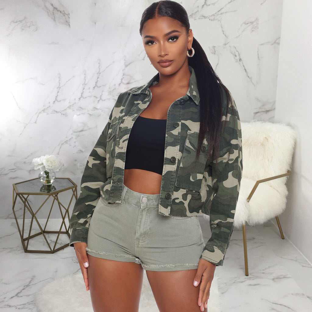 Camo Print Long Sleeve Denim Jacket Coat SMR-9804
